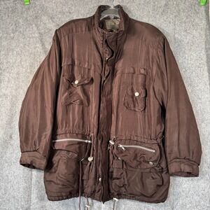 VTG New‎ York Style Utility Cargo Jacket Womens Medium Silk Brown Military Field